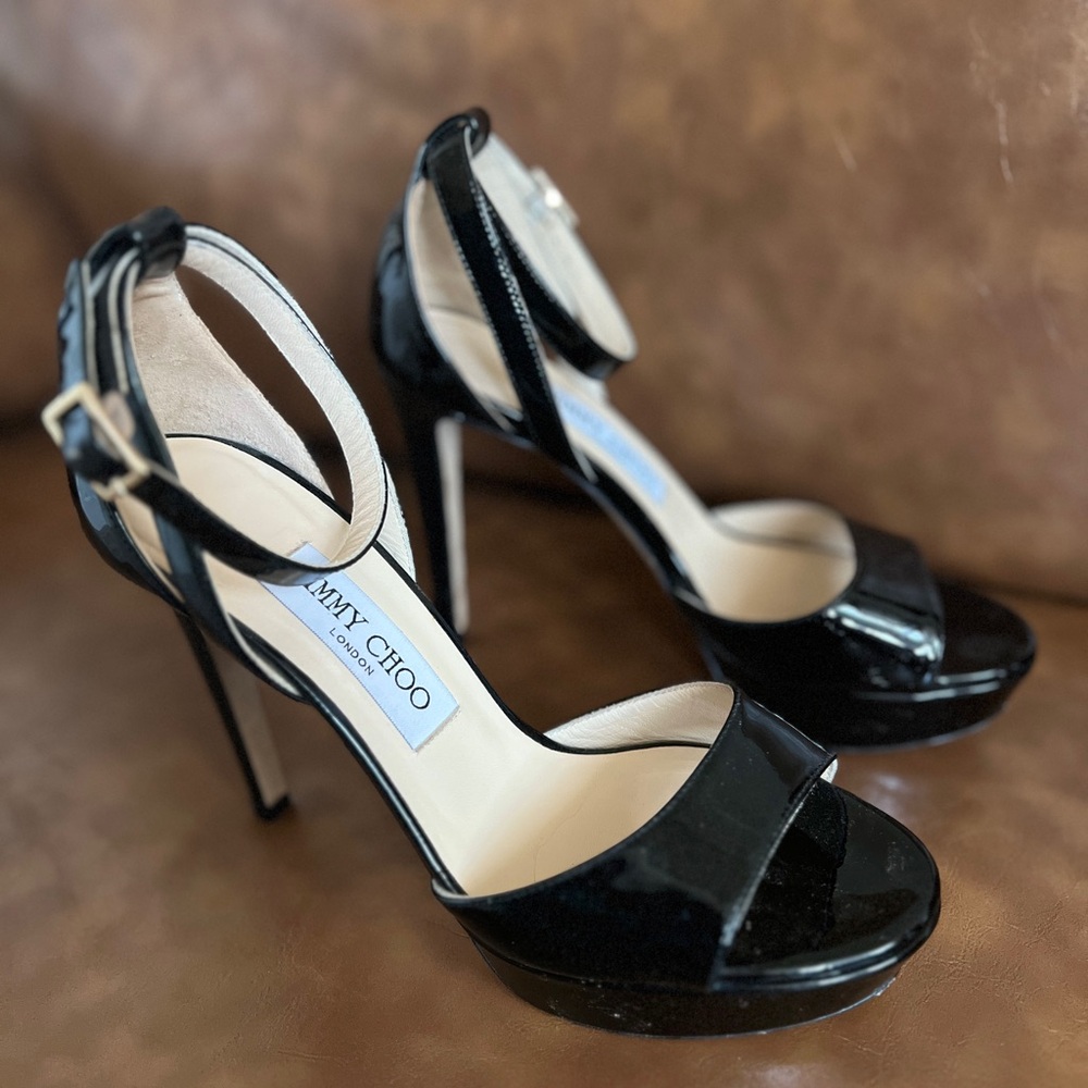 Jimmy Choo Black Patent Leather Platform Heels Size 36.5